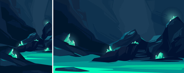 Wall Mural - Cave with turquoise crystals. Underground location in different formats.
