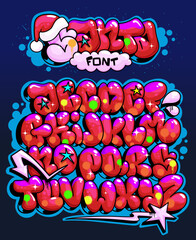 Wall Mural - Santa cartoon font. Holidays letters in flop graffiti style illustration for fun inscription decoration