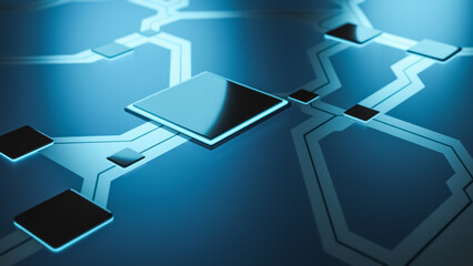 Technology background CPU central processing unit on circuit board, AI futuristic blue micro processor concept