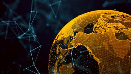 Digital animation background. Earth, connected particles. Seamless loop. 4k