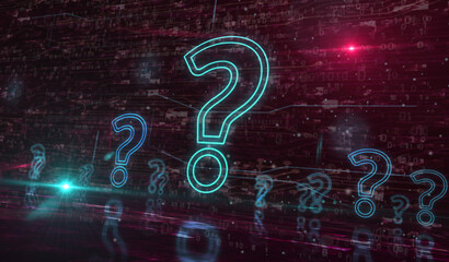 Question mark search and quest symbol digital concept 3d illustration