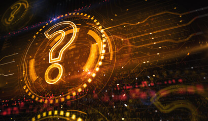 image descripQuestion mark, search, support, faq, quiz and help symbol digital concept. Network, cyber technology and computer background abstract 3d illustration.tion