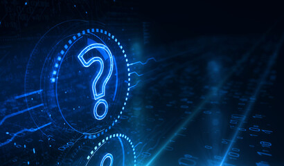 Question mark search and quest symbol digital concept 3d illustration