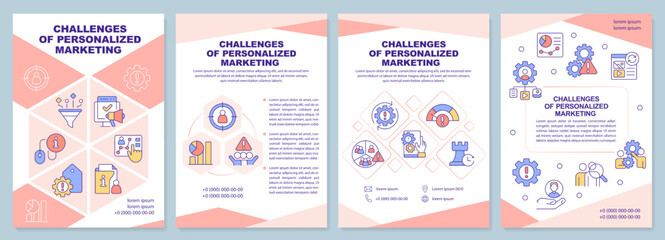 Wall Mural - Personalized marketing challenges terracotta brochure template. Leaflet design with linear icons. Editable 4 vector layouts for presentation, annual reports. Arial-Black, Myriad Pro-Regular fonts used