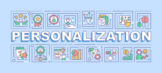 Poster - personalization word concepts blue banner. digital marketing strategy. infographics with editable ic