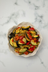 Sticker - baked vegetables in white small beautiful bowl