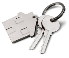 House Shaped Keychain And Keys Isolated On White Background