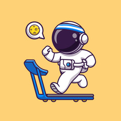 Wall Mural - cute astronaut running on treadmill cartoon vector icon illustration. science sport icon concept iso