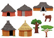 Set of different African huts flat style, vector illustration