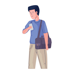 Sticker - male traveler with smartphone