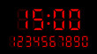 Time 15 00 hours. Vector set of electronic digits numbers font from a clock and a countdown timer. Red watch and calculator display symbols