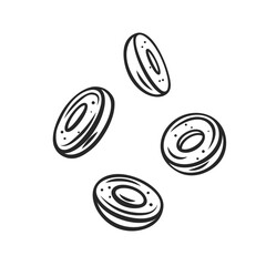 Sticker - Outline flying cut black olives vector illustration.