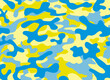 Camouflage seamless pattern. Trendy style camo colors of Ukraine, repeat print. Vector illustration. blue and yellow color texture, military army hunting print
