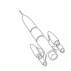 Wall Mural - One continuous line drawing of spacecraft. Vector illustration. Rocket space ship launch. Spacecraft one line background.