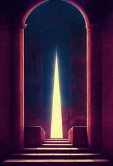 Wall Mural - Mysterious castle with light 3d illustrated 
