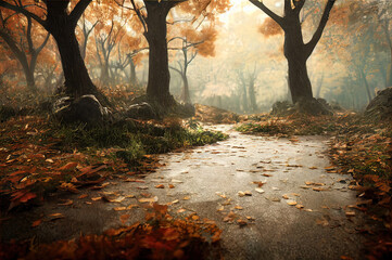 Wall Mural - Scary forest at autumn 3d illustrated 
