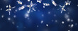 fairy lights on dark blue night sky for abstract party background, celebration backdrop concept with copy space