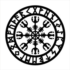 Sticker - Helm of Awe, Aegishjalmur, viking protection symbol, Norse mythology, Futhark runes circle, isolated, vector