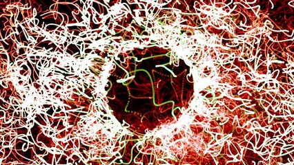 Wall Mural - Cosmic energy strings. Energy flows in the form of thin bright elements. Lines form structural fibers