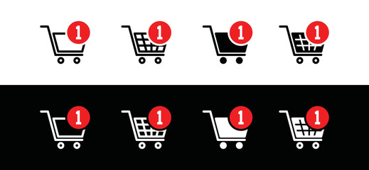 Shopping cart notification icon vector collection. Online shop cart sign. New item in shopping cart symbol illustration