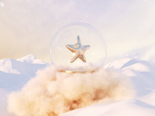 Leinwandbilder - Abstract winter Christmas background with fancy crystal snow globe. 3d rendering.
