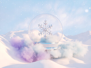 Leinwandbilder - Abstract winter Christmas background with fancy crystal snow globe. 3d rendering.