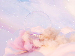 Poster - Abstract winter Christmas background with empty crystal snow globe. 3d rendering.