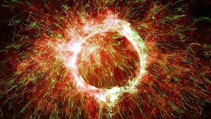 Wall Mural - Cosmic energy strings. Energy flows in the form of thin bright elements. Lines form structural fibers