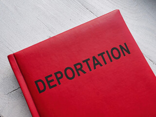 Wall Mural - Rules about deportation and immigration law on the wooden surface.