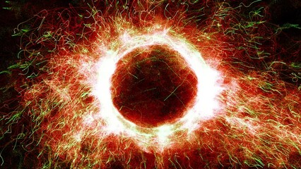 Wall Mural - Cosmic energy strings. Energy flows in the form of thin bright elements. Lines form structural fibers