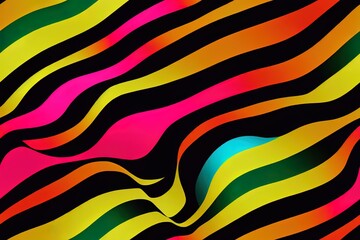 Canvas Print - Zebra rainbow abstract seamless pattern. Neon gradient lines on a black background. Colorful stripes, repeating background. 2d printing for fabrics, posters, banners.