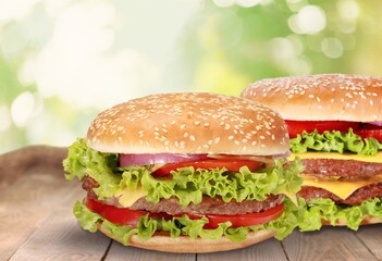 Canvas Print - Tasty fast food burgers dish