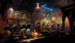 AI generated image of a crowded tavern in ancient India 