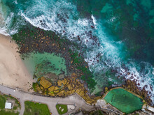 Aerial View Of The Cliffs Along The Coast In Bronte Beach, Sydney, New South Wales, Australia.