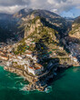 © AmazingAerialAgency - Panoramic aerial view of Amalfi and Atrani, two beautiful travel destination along the Amalfi coast, Salerno, Italy.
