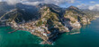 © AmazingAerialAgency - Panoramic aerial view of Amalfi and Atrani, two beautiful travel destination along the Amalfi coast, Salerno, Italy.