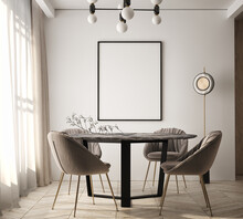 Mock Up Poster Frame In Modern Interior Background, Living Room, Contemporary Style, 3D Render, 3D Illustration