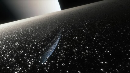 Wall Mural - Cinematic animation of Saturn's rings made of rocks, dust and ice. Planet Saturn is a huge planet of the solar system with beautiful rings. Asteroid field near the planet