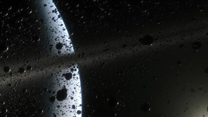 Wall Mural - Cinematic animation of Saturn's rings made of rocks, dust and ice. Planet Saturn is a huge planet of the solar system with beautiful rings. Asteroid field near the planet