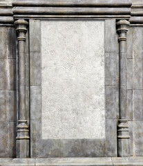 Poster - Retro background with frame and ancient carved stone columns. Vertical backdrop with geometric stone bas-relief