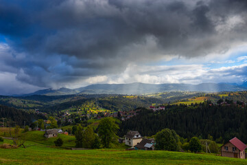 Wall Mural - beautiful summer countryside landscape in  Carpathian Mountains, Ukraine.