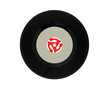 Vintage vinyl 45 rpm record with red adapter plug isolated.