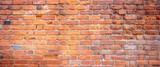 Fototapeta  - Mur z czerwonej cegły, zdjęcie w układzie panoramicznym, panorama, tekstura
