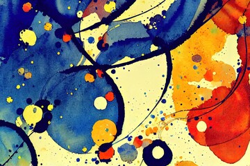 Poster - The blue airy watercolor stains are adorned with white and yellow splashes and specks. Imitation of watercolor painting. Illustration. Abstract watercolor background.