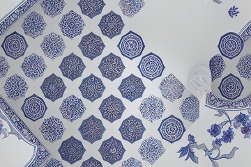 Poster - Spanish tile pattern 2d seamless with floral ornaments. Portuguese azulejos ceramic, mexican talavera, italian sicily majolica design. Texture for kitchen wallpaper or bathroom flooring.