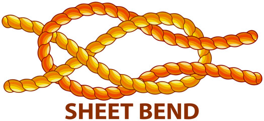 Wall Mural - Yellow nautical rope knot, interweaving of ropes, cables, tapes or other flexible linear materials. Shet bend isolated on white. Household binding and fastening unit for permanent fastening