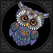 Colorful Owl Bird Mandala Arts Isolated On Black Background