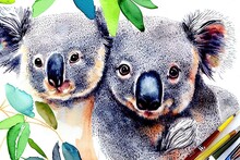 Watercolor Koala And Baby. Watercolor Hand Drawn Drawing, Mother's Day, Koala Animal Paint, Baby Shower, Clipping Path Isolated On White Background.