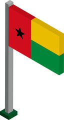 Sticker - Guinea-Bissau Flag on Flagpole in Isometric dimension.