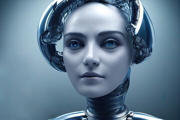 Wall Mural - Cyborg women face, android, artificial intelligence concept. Digital illustration